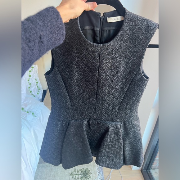 OLD CELINE Phoebe Philo black cotton jacquard waterfall peplum top FR34 XS - Picture 5 of 6